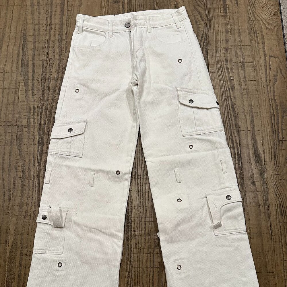 Les Demons Portent White Cargo Jeans